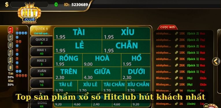 Top sản phẩm xổ số Hitclub hút khách nhất